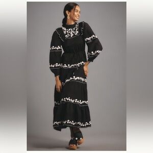Farm Rio Black and White Embroidered Maxi Dress Worn 1x Perfect Size Small